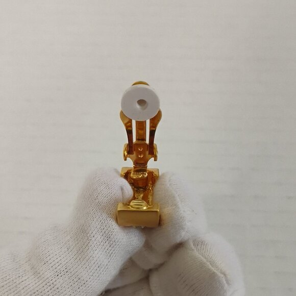 Gently Worn Gold Tone Clip-On Earrings with Rhinestone Accents – Small Size - Picture 8 of 13